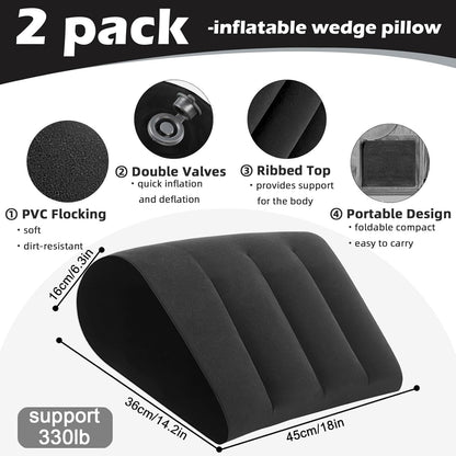 Prosixtoy Portable Wedge Pillow Inflatable Cushion - Body Positioners Lightweight Wedge Pillow for Sleeping, Leg Elevation, Use in Bed, Travel, Camping, Fast Inflating Deflation (Black)