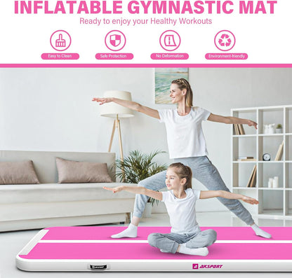 AKSPORT Gymnastics Air Mat Tumble Track Tumbling Mat Inflatable Floor Mats with Air Pump for Home Use/Tumble/Gym/Training/Cheerleading/Parkour/Beach/Park/Water