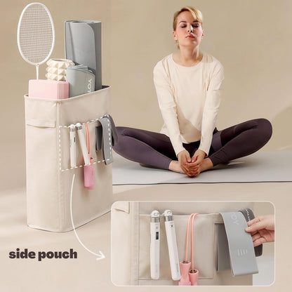 Home Gym Storage Rack, Workout Organizer, Exercise Equipment Storage for Yoga Mat Straps, Thick Yoga Mat (Oatmeal Beige, Large)