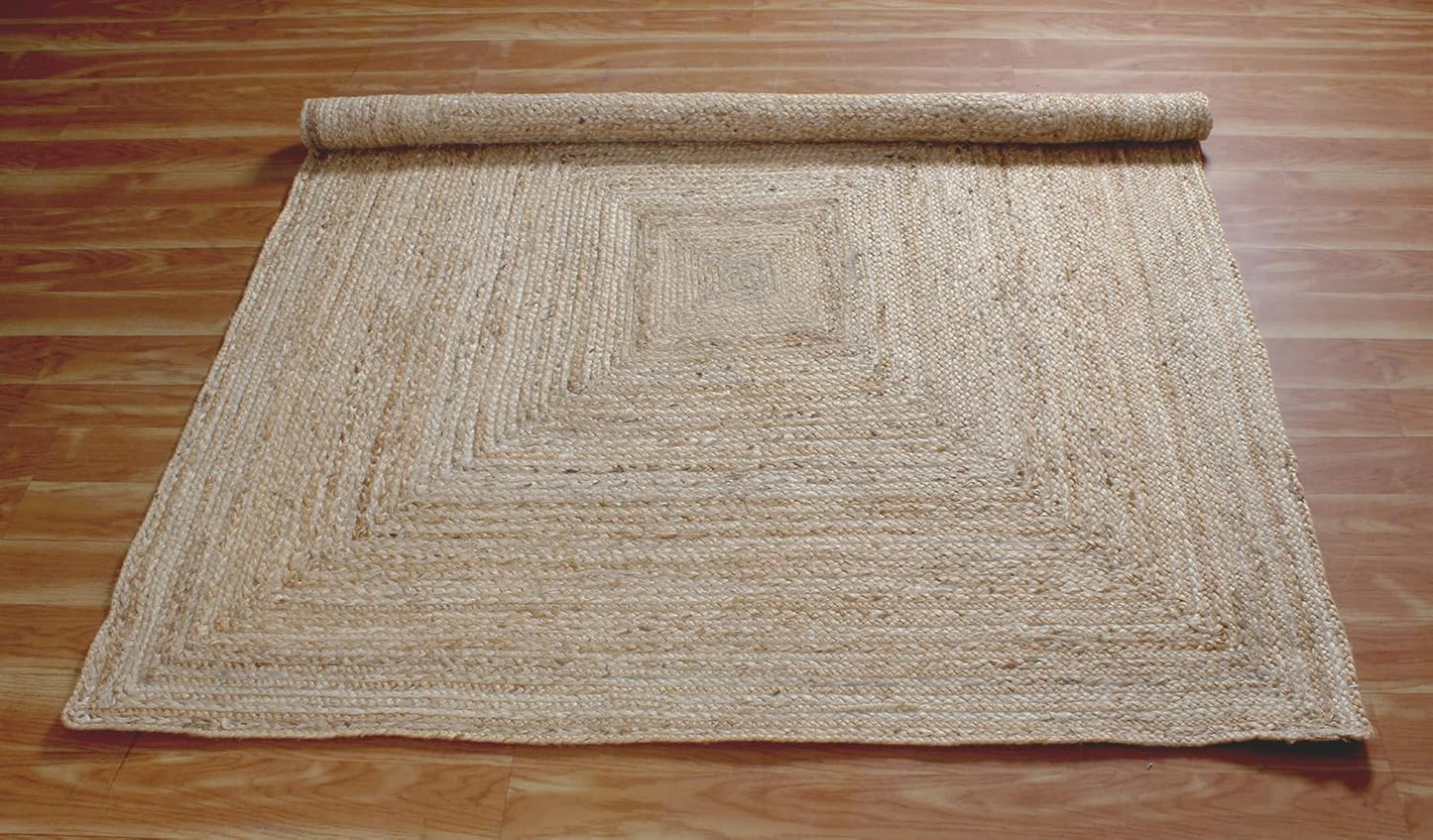 Scalloped Edge Kilim Rug 3' Square Rug Beige & Multicolor Cape Cod Design Carpet Thick 0.27 inches Hand Braided Jute Flatweave Indoor Outdoor Use Rugs for Bedroom, Kitche, Yoga Mat