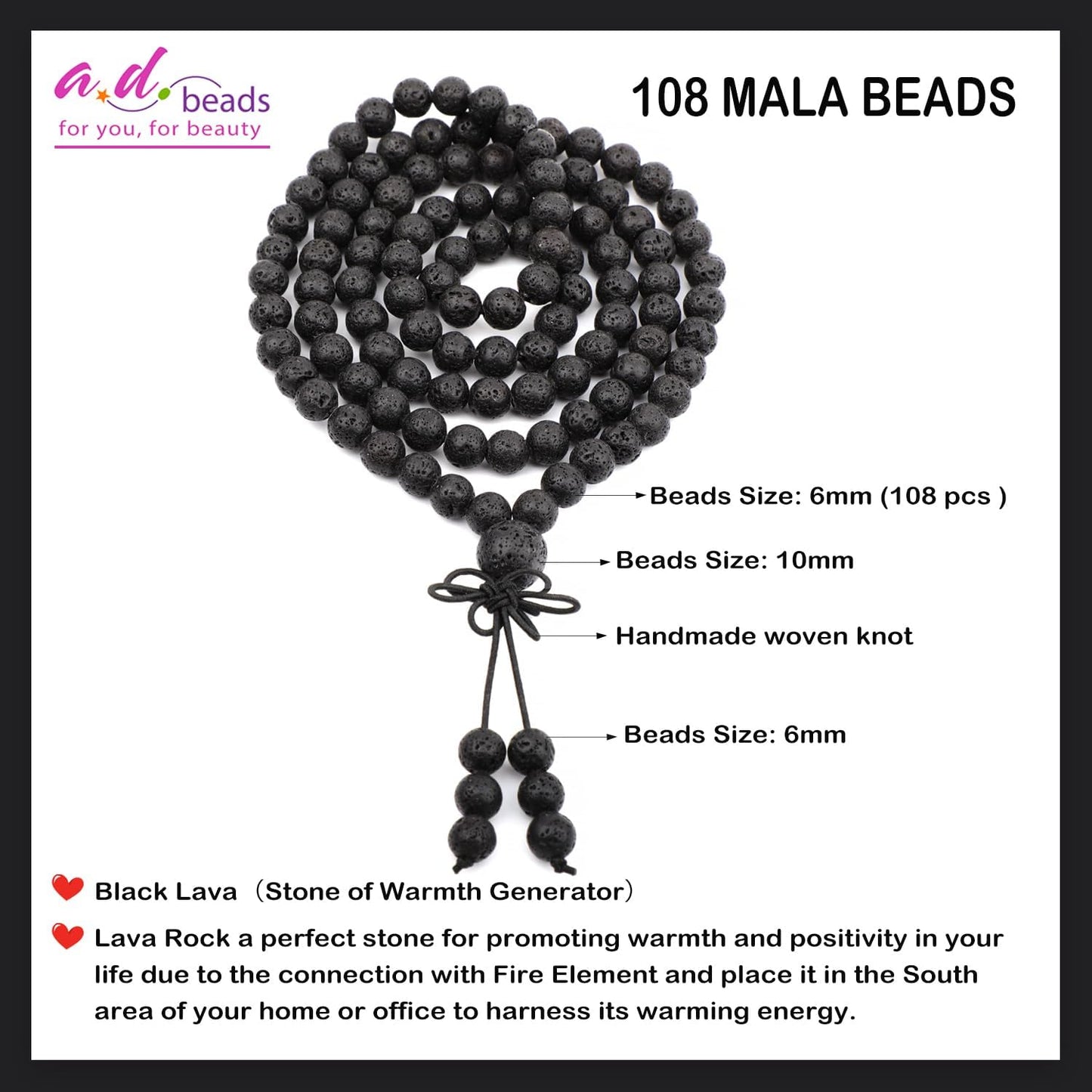 AD Beads 6mm 8mm 108 Prayer Mala Jasper Elastic Bracelet - Handmade Yoga Meditation Healing Power Energy Gifts for Unisex Adult.