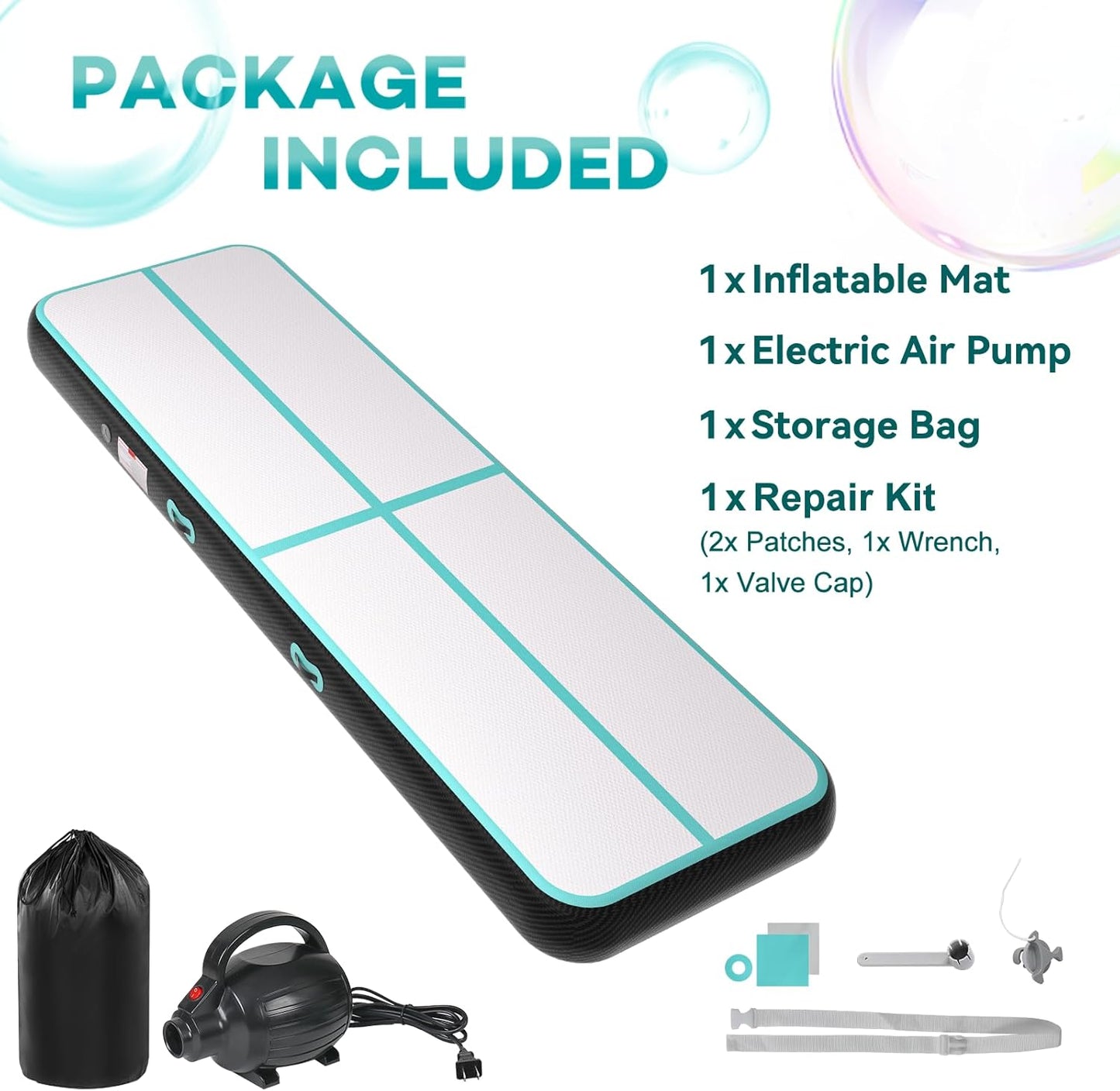 Inflatable Air Gymnastics Tumbling Mat 6ft 10ft 13ft 16ft 20ft, Air Tumble Track Mat 4/8 inches Thickness with Electric Air Pump for Home Use Training Cheerleading Yoga Water Beach Park