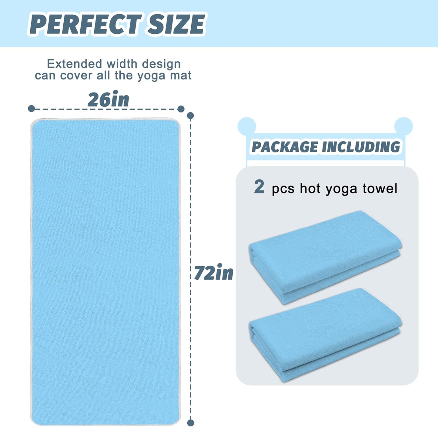 Hot Yoga Towel Non-Slip, 2 Pack Thick & Soft Yoga Mat Towel, Sweat Absorbent, with Grip Dot, 72" x 27", Yoga Towel for Hot Yoga, Pilates, Fitness and Gym Workouts, Light Pink