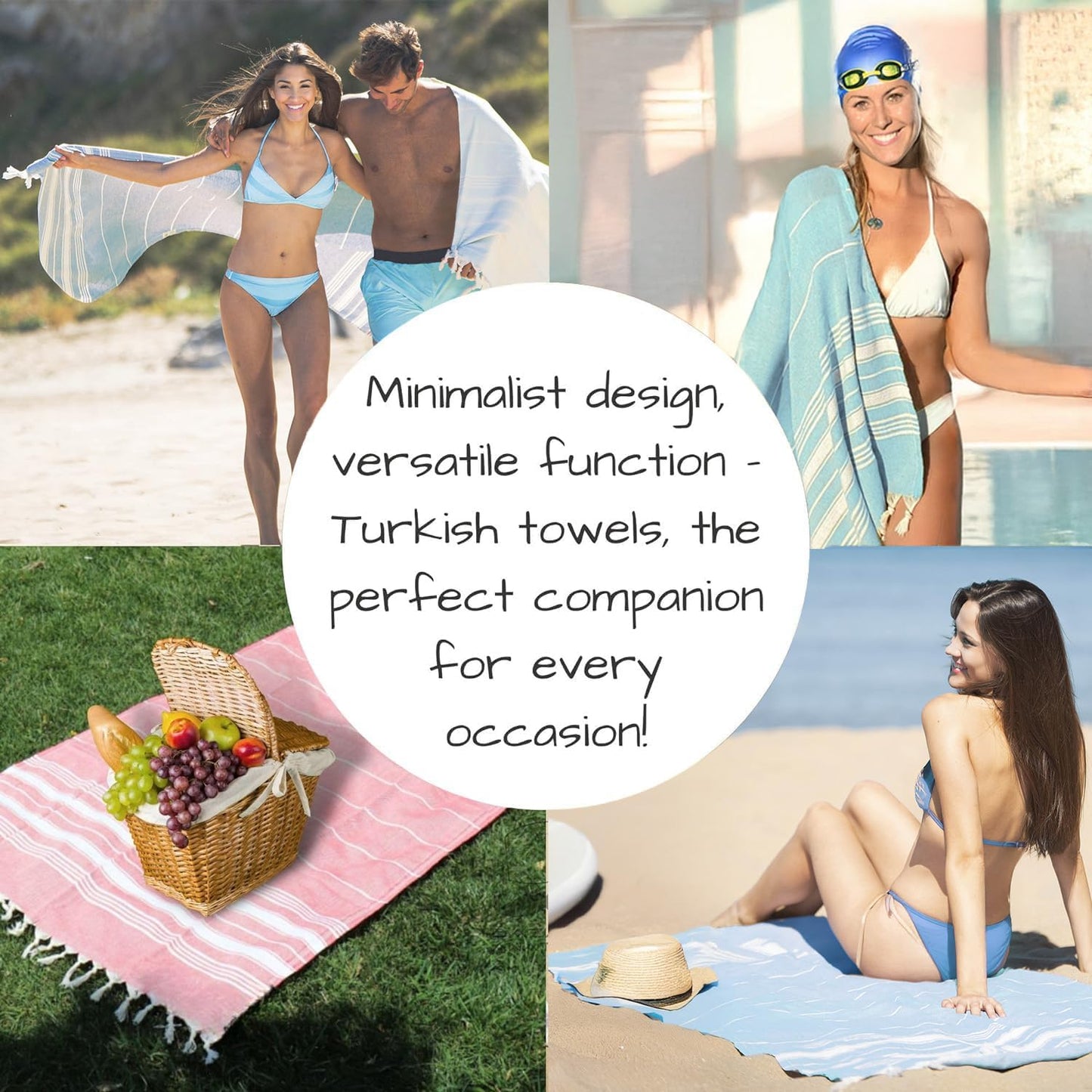 Bazaar Anatolia Turkish Beach Towel – 100% Cotton, Quick Dry, Lightweight and Sand Free – Perfect for Bathroom, Travel, Yoga, Camping, Oversized 71x39 inches - Diamond Black - Colors C