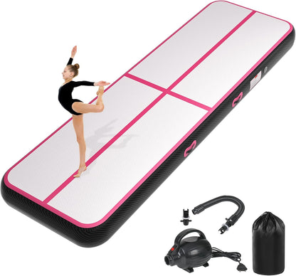 Inflatable Air Gymnastics Tumbling Mat 6ft 10ft 13ft 16ft 20ft, Air Tumble Track Mat 4/8 inches Thickness with Electric Air Pump for Home Use Training Cheerleading Yoga Water Beach Park