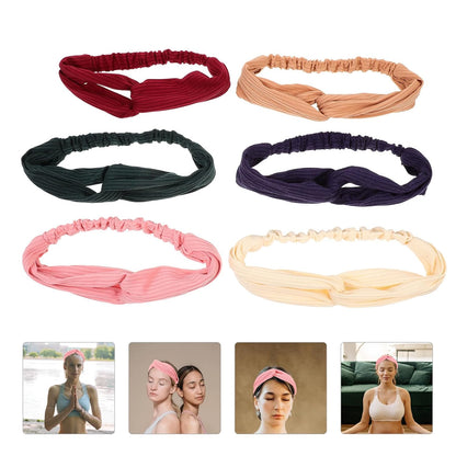 6pcs Cross Knot Elastic Headbands for Women, Solid Color Stretchy Hair Accessories Set, Soft Knitted Yoga and Sports Hairbands and Ladies