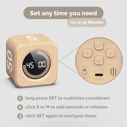 KADAMS Pomodoro Cube Timer Productivity Visual Timer - 5/10/25/50 Min Rotating Countdown (1, Green)