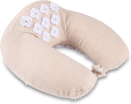 Kanjo Memory Foam Acupressure Neck Pillow - High Density Memory Foam Core - Travel Accessory Pillow - Relieves Neck Pain and Back Pain - Includes Carry Bag