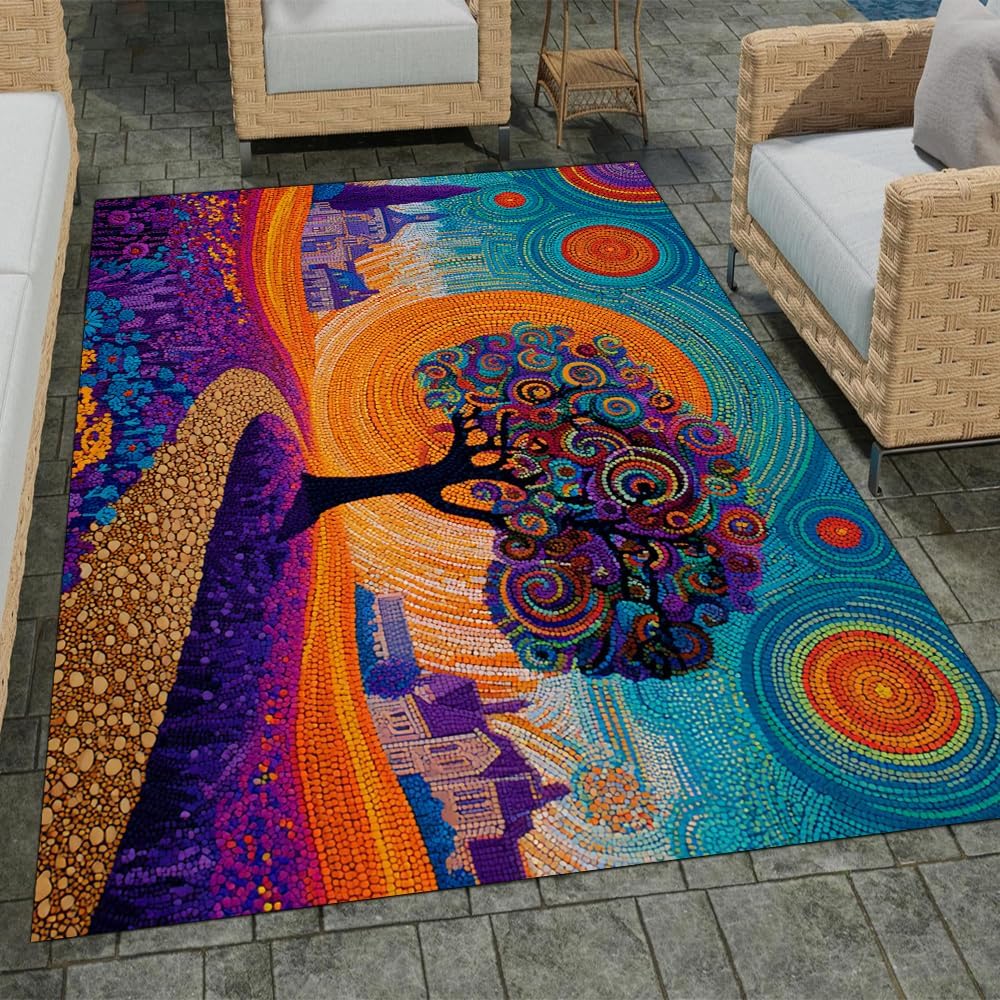 Tree of Life Area Rug – Bohemian Mandala Carpet for Living Room, Bedroom, Meditation Space, Yoga, Spiritual Home Décor – Large Soft Floor Mat for Indoor Decoration (TOL08)