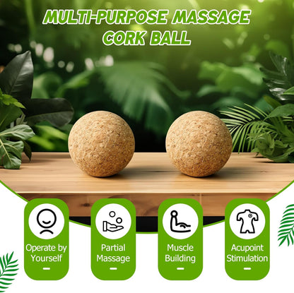TrelaCo Cork Massage Balls Set of 2 for Fascia Release After Exercise Yoga Point Therapy Relax Muscles Relieve Stress Tools