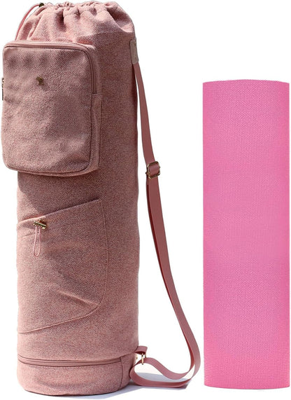 ESVAN Yoga Mat Bag with Multi Pockets Drawstring Yoga Mat Carrier Pilates Exercise Multi-Functional Storage Bag