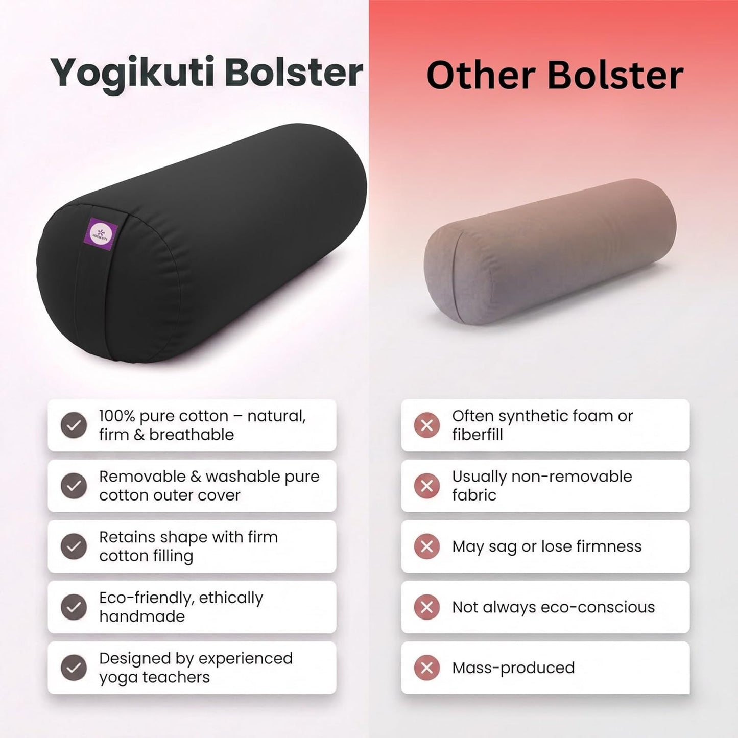Yogikuti Iyengar Yoga Bolster for Restorative Yoga and Meditation – Lightweight Cotton Support Pillow with Handle for Easy Carry, Versatile for Pose Modification, Balance, Back Relief, and Relaxation