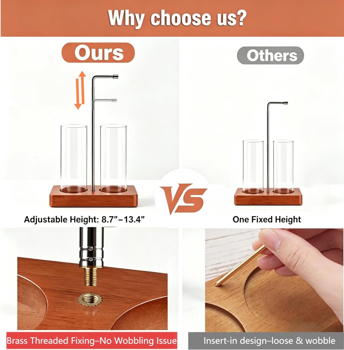 Incense Holder for Sticks, 2 in 1 Incense Burner with Glass Ash Catcher & Storage, Upside Down Incense Holder, Adjustable Stem with Threaded Lock for Yoga Spa Home Decor (Extends 8.7"-13.4")