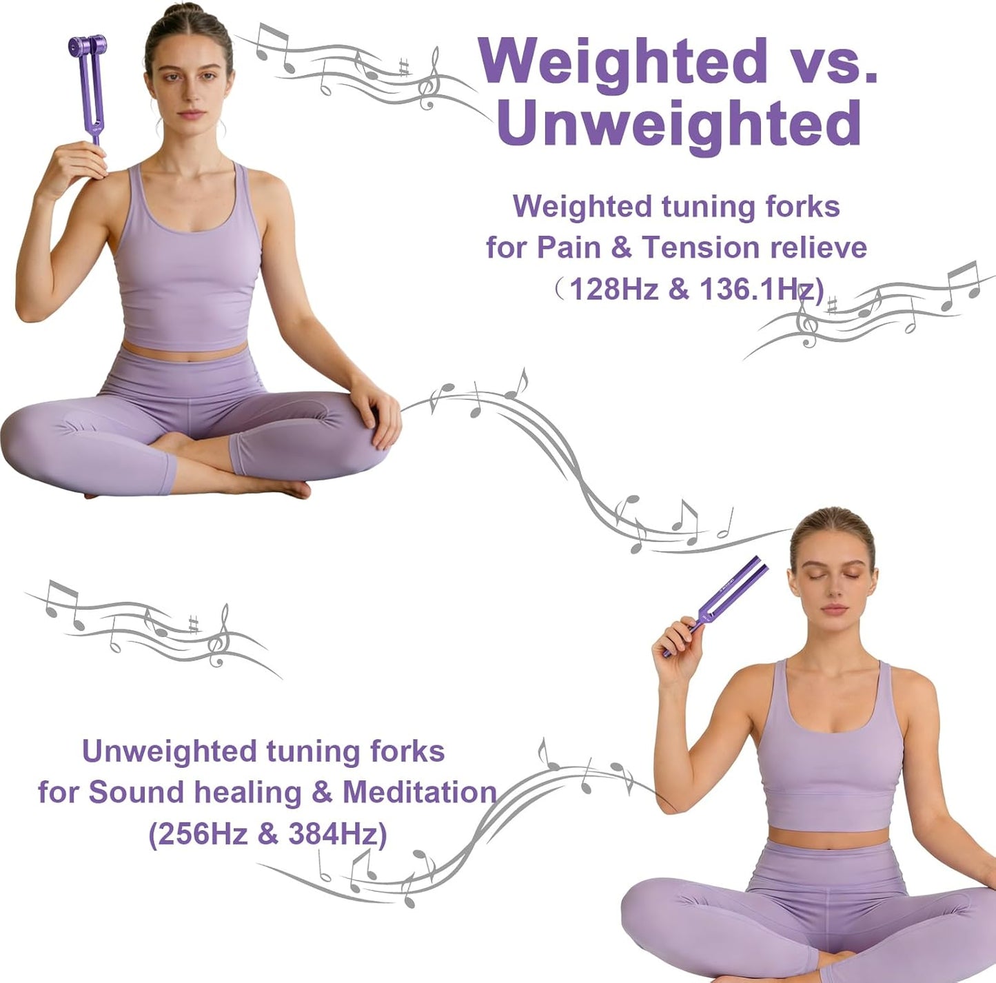 Tuning Forks for Healing Set - Includes 4 Frequency Tuning Forks (128Hz, 136.1Hz, 256Hz, 384Hz) and Reflex Hammer, Sound Healing Instruments for Chakra Sound Therapy, Yoga & Meditation Accessories