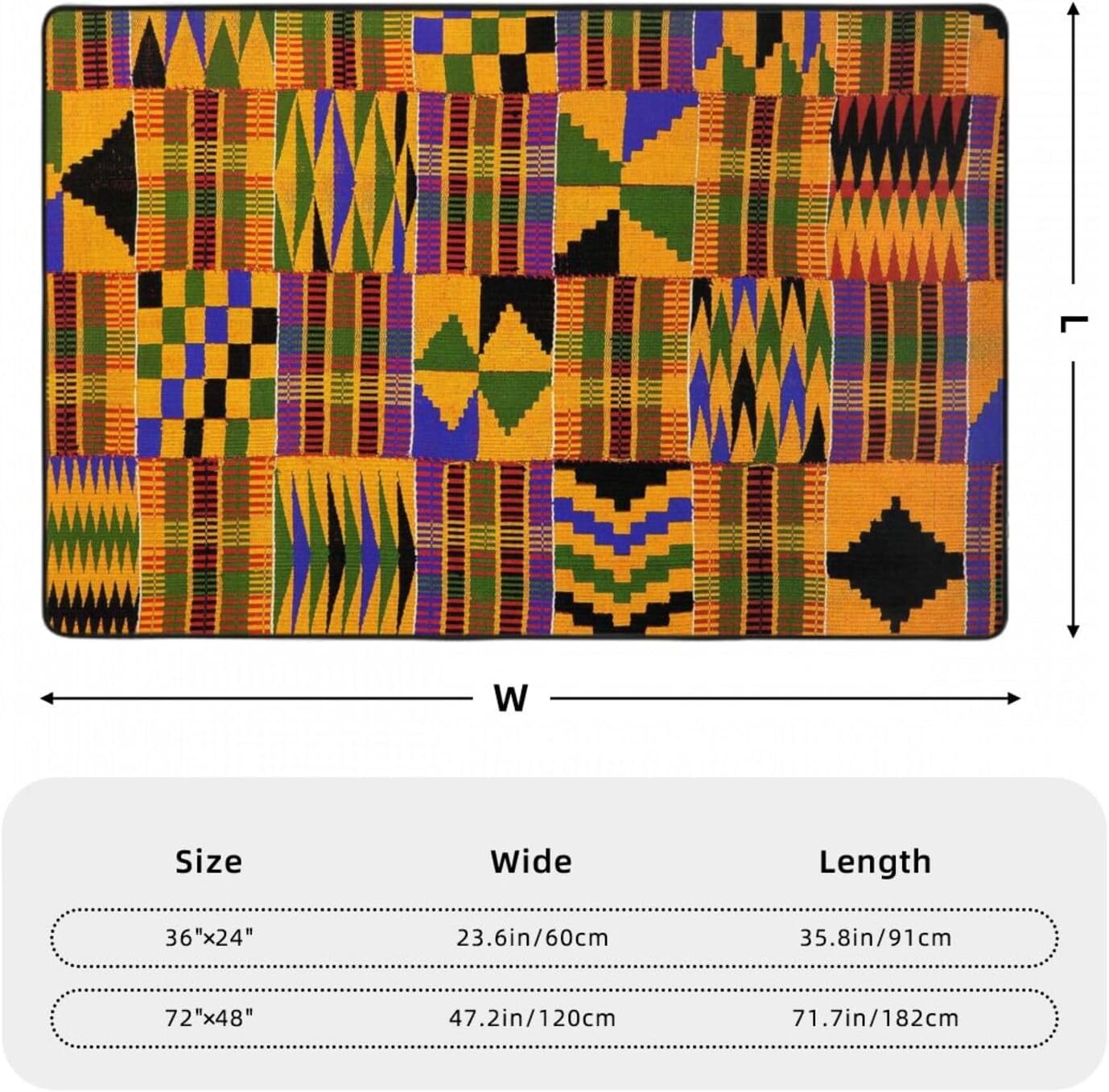 African Kente Cloth Ethnic Art Pattern Super Soft Flannel Area Rug - Multi-Use Floor Mat for Bedroom, Yoga Corner & Play Spaces