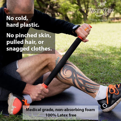 Tiger Tail 11in Massage Stick Portable Roller, Handheld, Deep Tissue Foam Roller for Legs, Neck, Calves, Thighs, Shins & Back, The Roadster 11, Made in USA, Orange Black