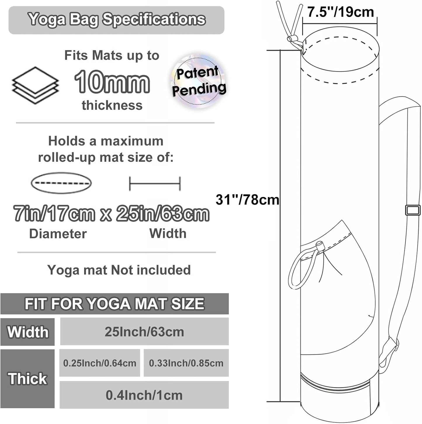 sportsnew Yoga Mat Bag with Water Bottle Pocket and Bottom Wet Pocket, Exercise Yoga Mat Carrier Multi-Functional Storage Bag, Patent pending