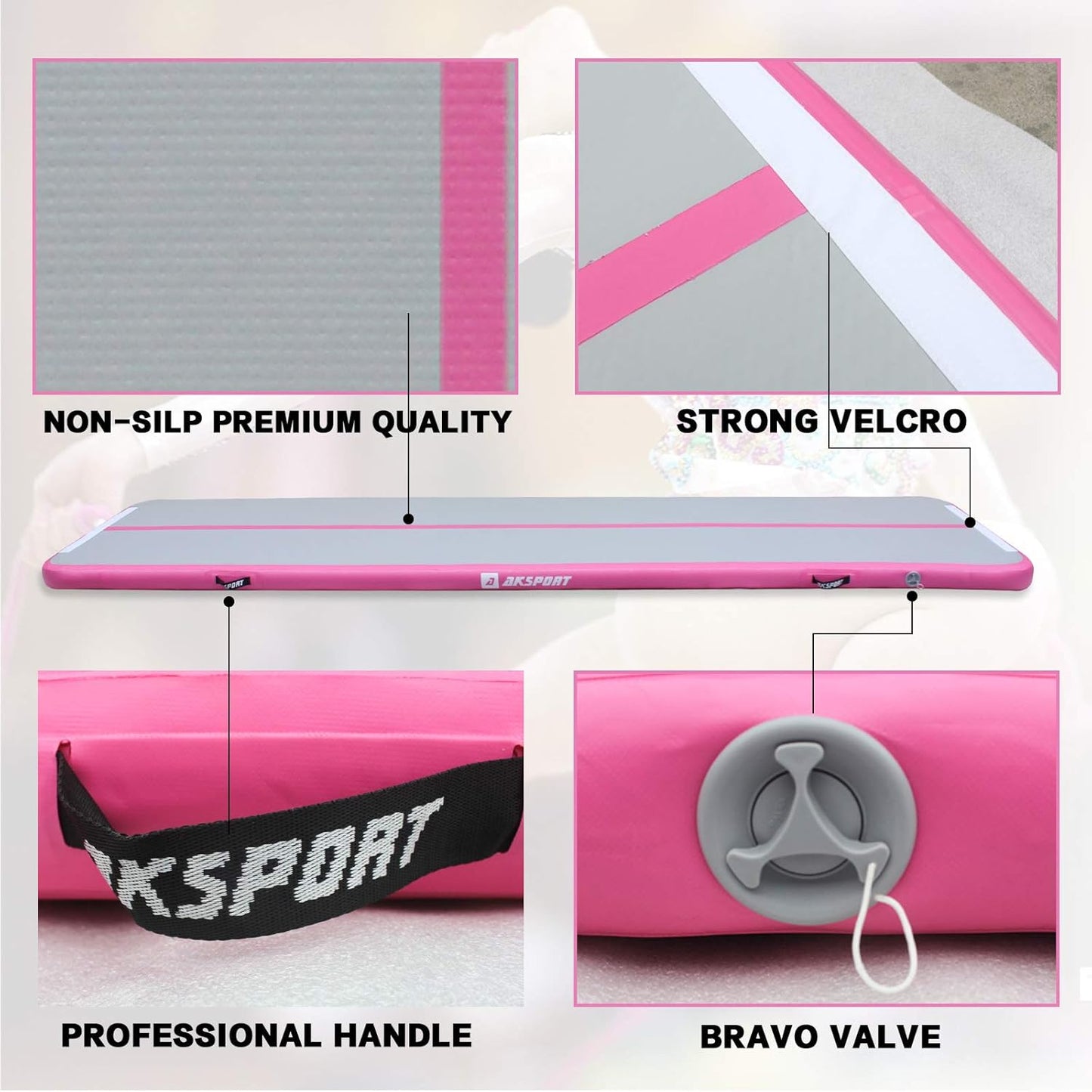 AKSPORT Gymnastics Air Mat Tumble Track Tumbling Mat Inflatable Floor Mats with Air Pump for Home Use/Tumble/Gym/Training/Cheerleading/Parkour/Beach/Park/Water