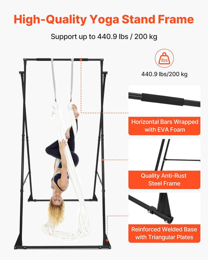 VEVOR Yoga Stand Frame, Max 441-551 lbs Load Swing Stand, Triangular Structure Aerial Rig, Aerial Silk Stands with Yoga Hammock, Standard & Height-Adjustable Version