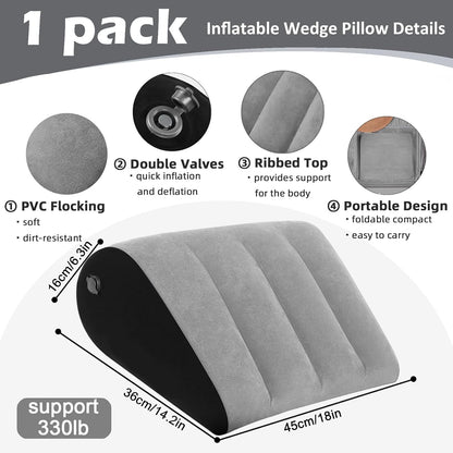 Prosixtoy Portable Wedge Pillow Inflatable Cushion - Body Positioners Lightweight Wedge Pillow for Sleeping, Leg Elevation, Use in Bed, Travel, Camping, Fast Inflating Deflation (Black)