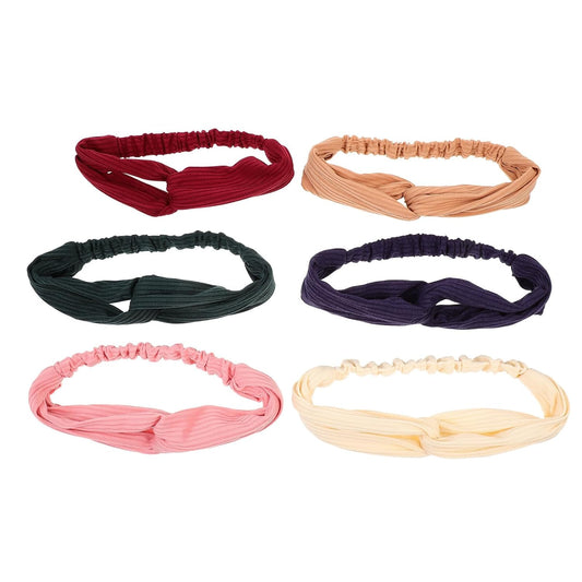 6pcs Cross Knot Elastic Headbands for Women, Solid Color Stretchy Hair Accessories Set, Soft Knitted Yoga and Sports Hairbands and Ladies