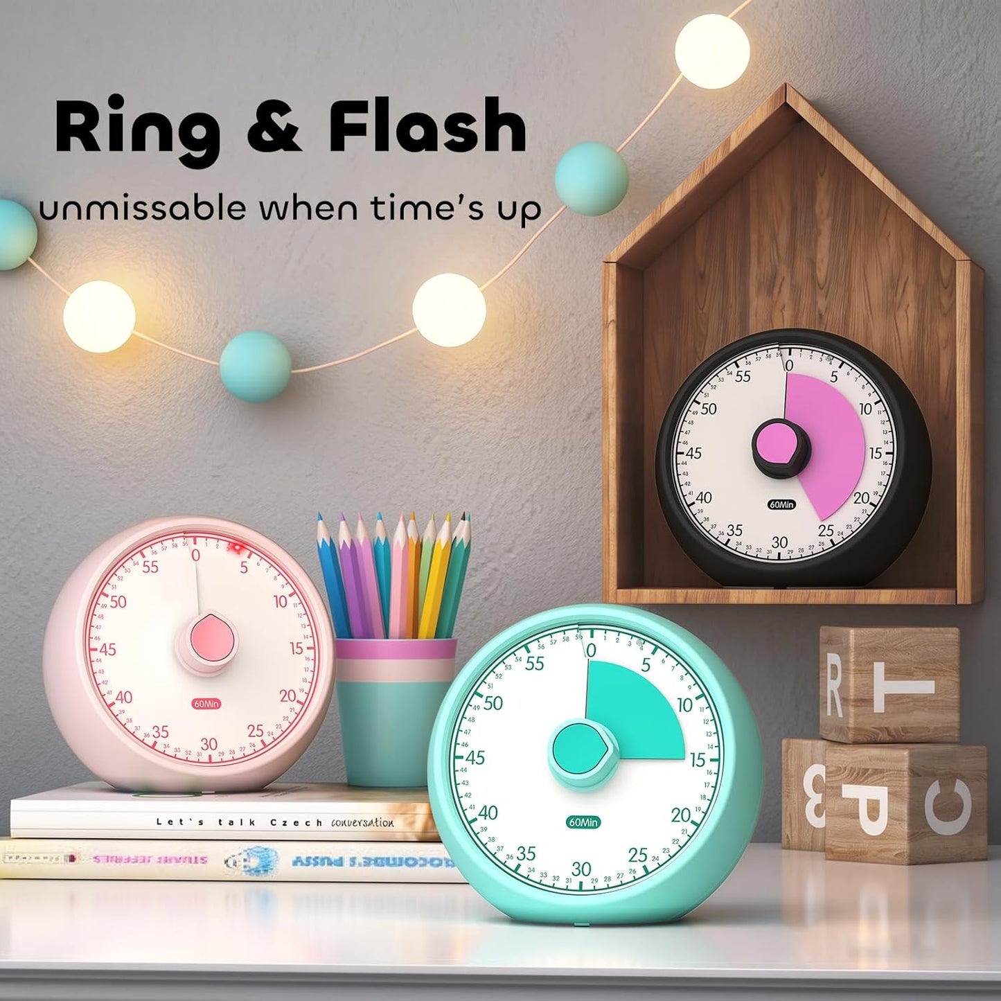 Conchstar Visual Timer for Kids 60-Minute - Countdown Timer with Optional Alarm, Focus Tool for ADHD & Autism, Time Management for Homework, Chores, Office, Kitchen, Teaching & Study Routines (Orange)