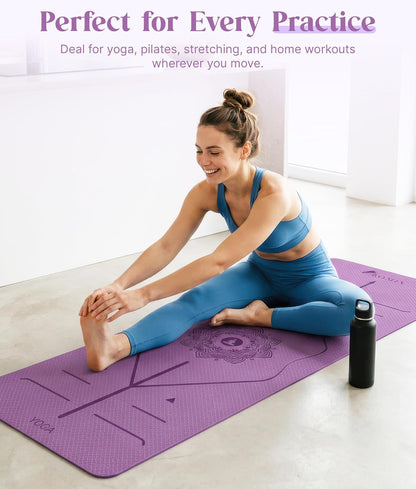 ROMIX Pro Yoga Mat Thick 6mm (1/4 inch), 72"L x 24"W Non-Slip Workout Mat with Alignment Lines, Large Yoga Mats for Women Men With Carry Bag, Exercise Mats for Home Workout Training Equipment