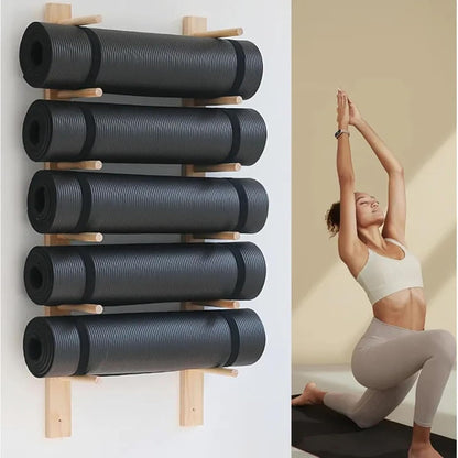 Wooden Yoga Mat Holder Wall Mount, Wood Yoga Mat Storage Rack as Shoe Hanger, Yoga Mat Organizer, or Gym Shelf for Home Gym Wall Storage
