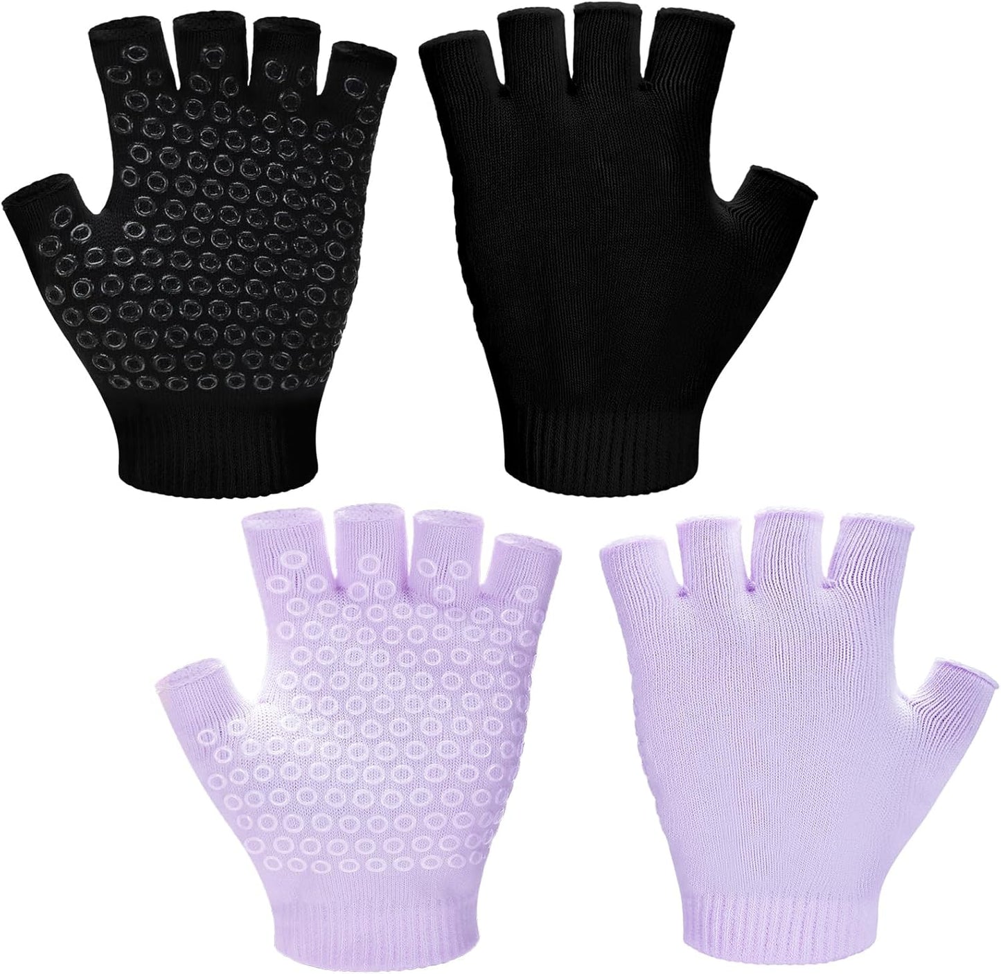 Eurzom 2 Pairs Non Slip Yoga Gloves for Women Fingerless Pilates Gloves with Grips for Yoga Fitness Workout Sports Exercise Gym