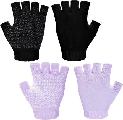 Eurzom 2 Pairs Non Slip Yoga Gloves for Women Fingerless Pilates Gloves with Grips for Yoga Fitness Workout Sports Exercise Gym