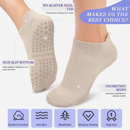 yeuG Pilates Socks for Women Non Slip Grip Socks for Yoga, Barre, Hospital, Barefoot Grippy Yoga Sock Womens Gifts 4 Pairs