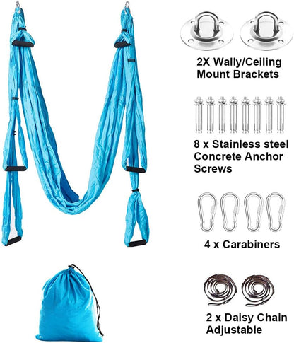 Aerial Trapeze Yoga Hammock Kit - Ultra Strong Antigravity Yoga Flying Sling Inversion Swing Tool Set