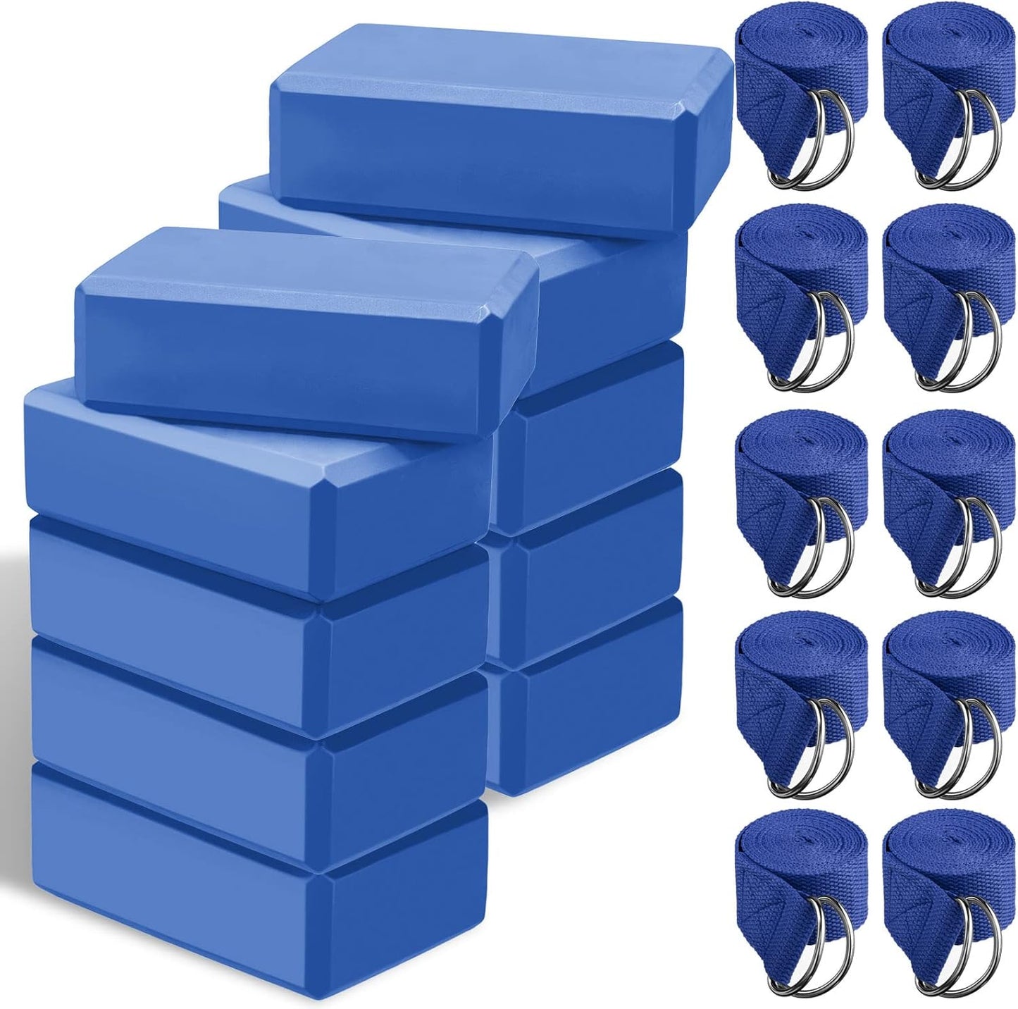 Outus 20 Pack Yoga Blocks and Straps Non-Slip EVA Foam Blocks with Metal D Ring Straps for Gym Exercise and Workout