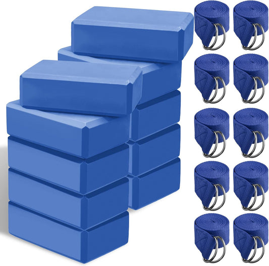 Outus 20 Pack Yoga Blocks and Straps Non-Slip EVA Foam Blocks with Metal D Ring Straps for Gym Exercise and Workout