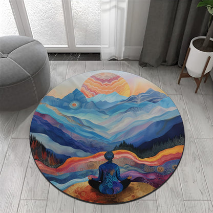 Chakra Round Area Rug, Non-Slip Meditation & Yoga Carpet for Living Room, Meditation Round Area Rugs, Modern Circular Bedroom Rug 57