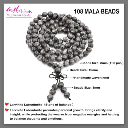 AD Beads 6mm 8mm 108 Prayer Mala Jasper Elastic Bracelet - Handmade Yoga Meditation Healing Power Energy Gifts for Unisex Adult.