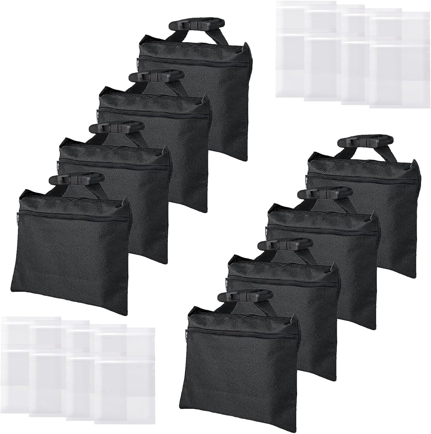 Sandbags 4 Packs with 4 PE Bags, Heavy Duty Sand Bags, Sand Bags for Weight with Zipper and Buckle Straps for Support Light Stand, More 2/4/6/8/10/12 Packs Sand Bag to Choose.