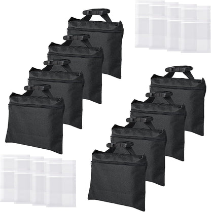 Sandbags 4 Packs with 4 PE Bags, Heavy Duty Sand Bags, Sand Bags for Weight with Zipper and Buckle Straps for Support Light Stand, More 2/4/6/8/10/12 Packs Sand Bag to Choose.