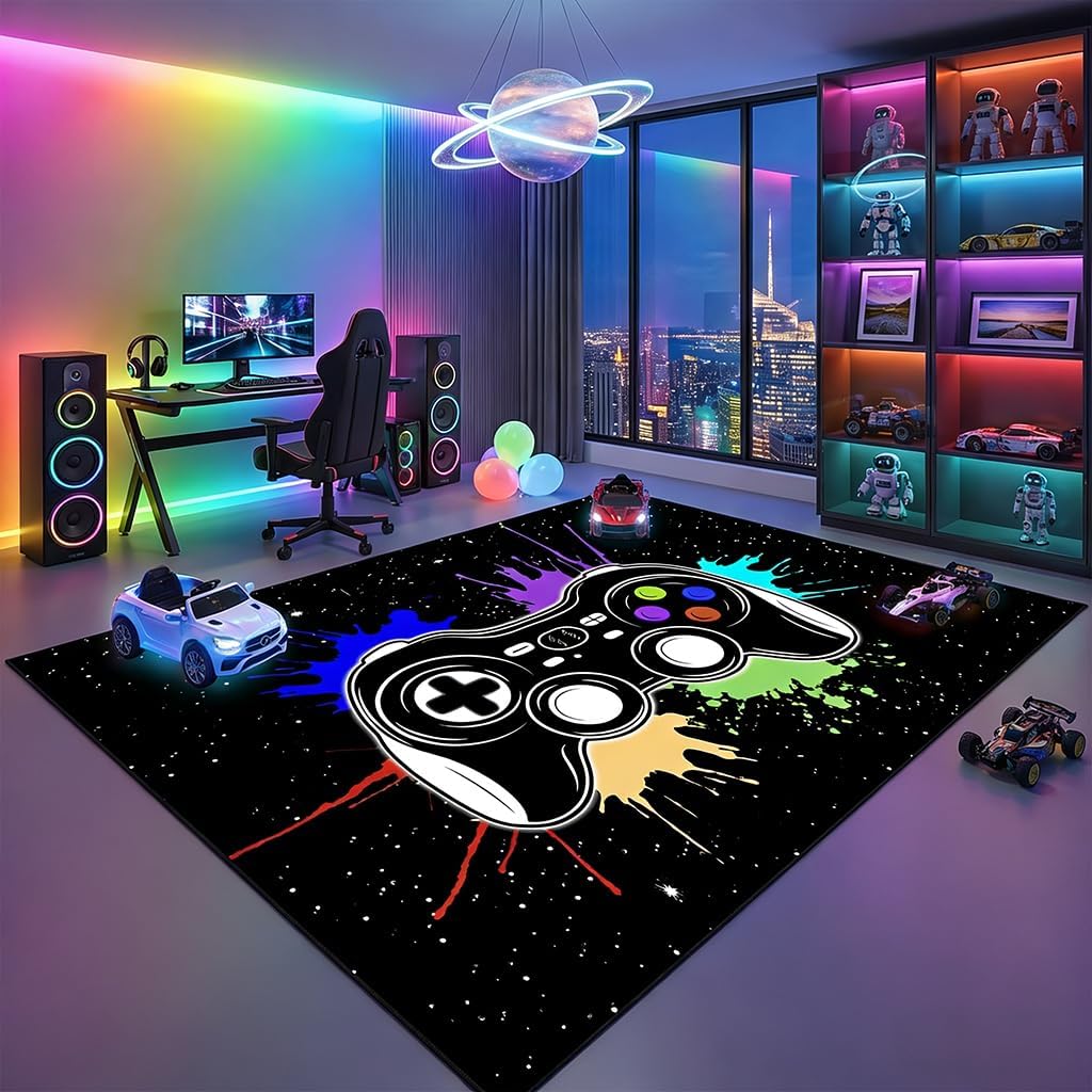Game Controller Rugs for Bedroom Boys Living Room Gamer Gamepad Red Carpets Floor Mat Player Indoor Mats Gaming Art Design Home Decor Crystal Doormat Yoga Mats 3'x5'