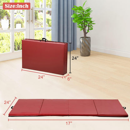Gymnastics Mat for Tumbling, Folding Tumbling Mat Exercise Mat Gym Mat Tumbling Mats for Kids, Adults, PU Leather Yoga Mat with Carrying Handles