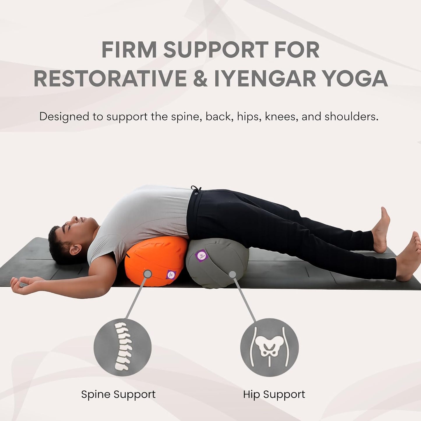 Round Yoga Bolster Grey, bolster for restorative yoga, yoga pillow, iyengar yoga bolster, cotton bolster handmade, supportive