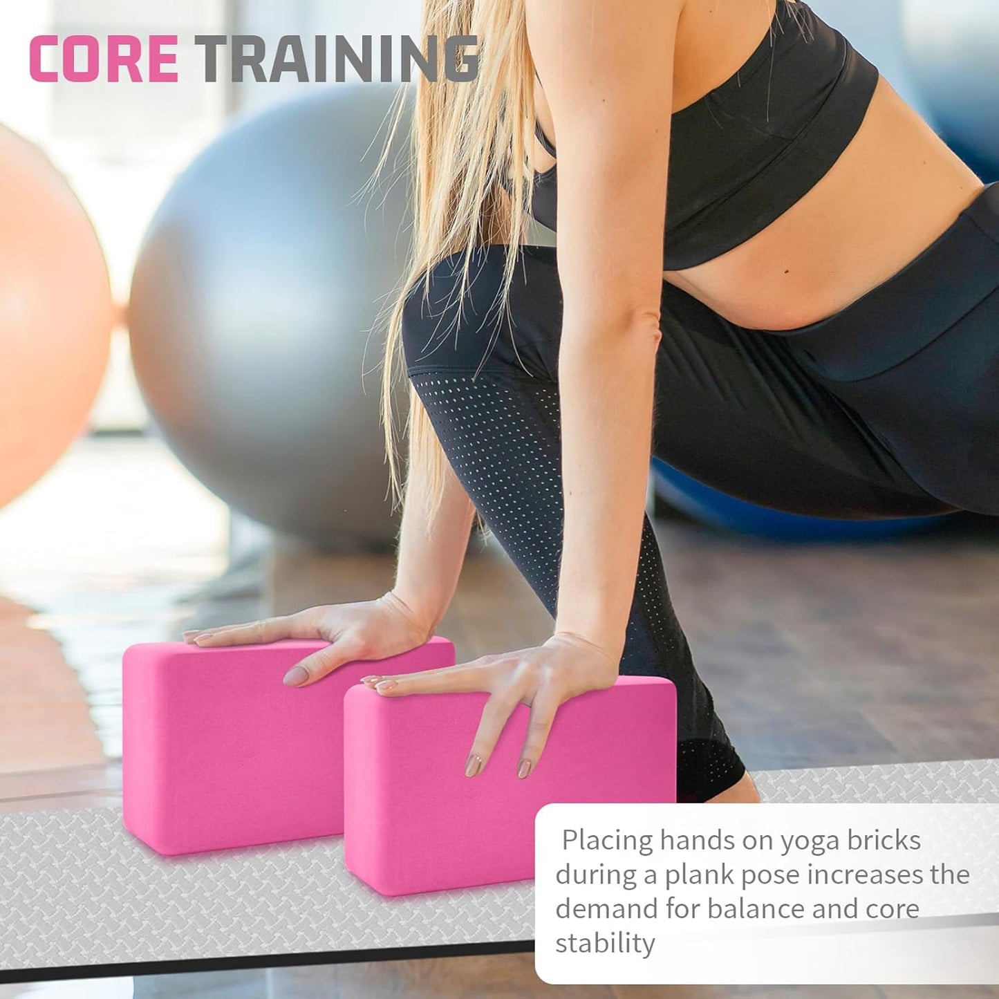 Yoga Blocks 2 Pack 3x6x9IN Foam Block Supportive Latex-Free with Rounded Edges, Non-Slip Exercise Blocks for Pilates, Meditation, Balance, Stretching and Deep Poses