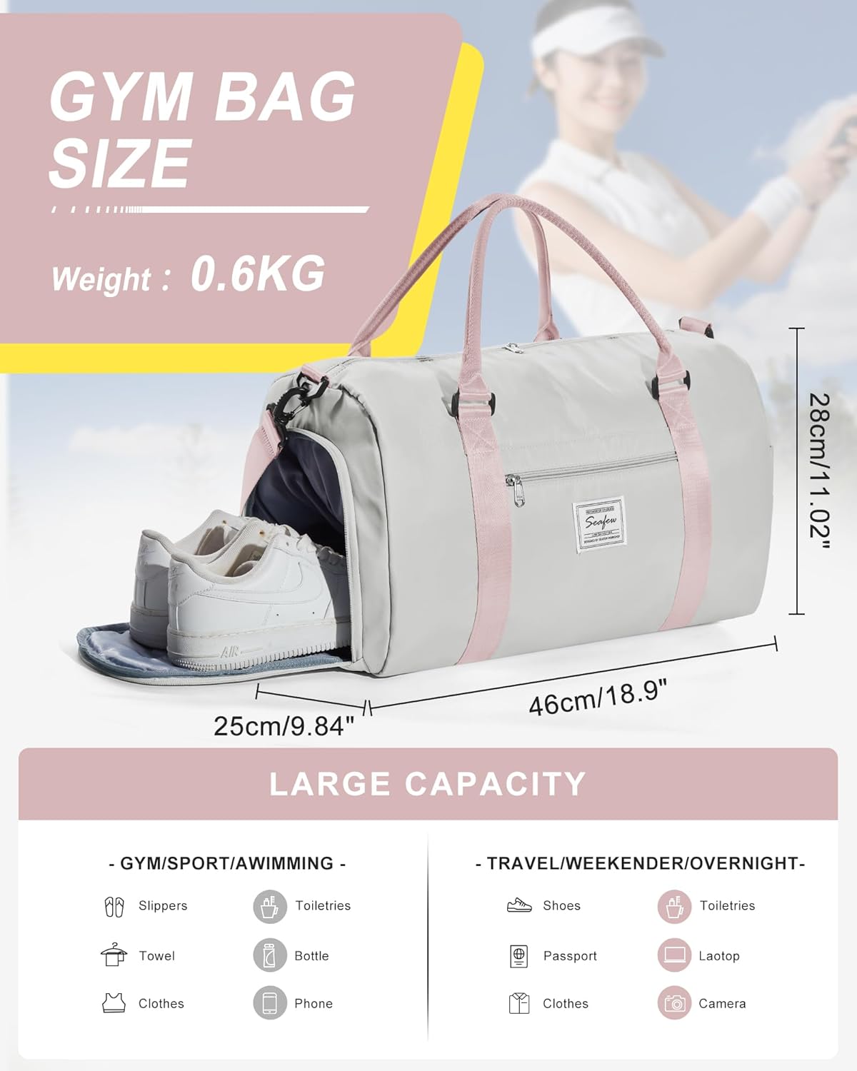 Gym Bag Womens Mens with Shoes Compartment and Wet Pocket Travel Duffel Bag for Women for Plane Sport Gym Tote Bags Swimming Yoga Waterproof Weekend Overnight Carry on Bag Hospital Holdalls - Colors C