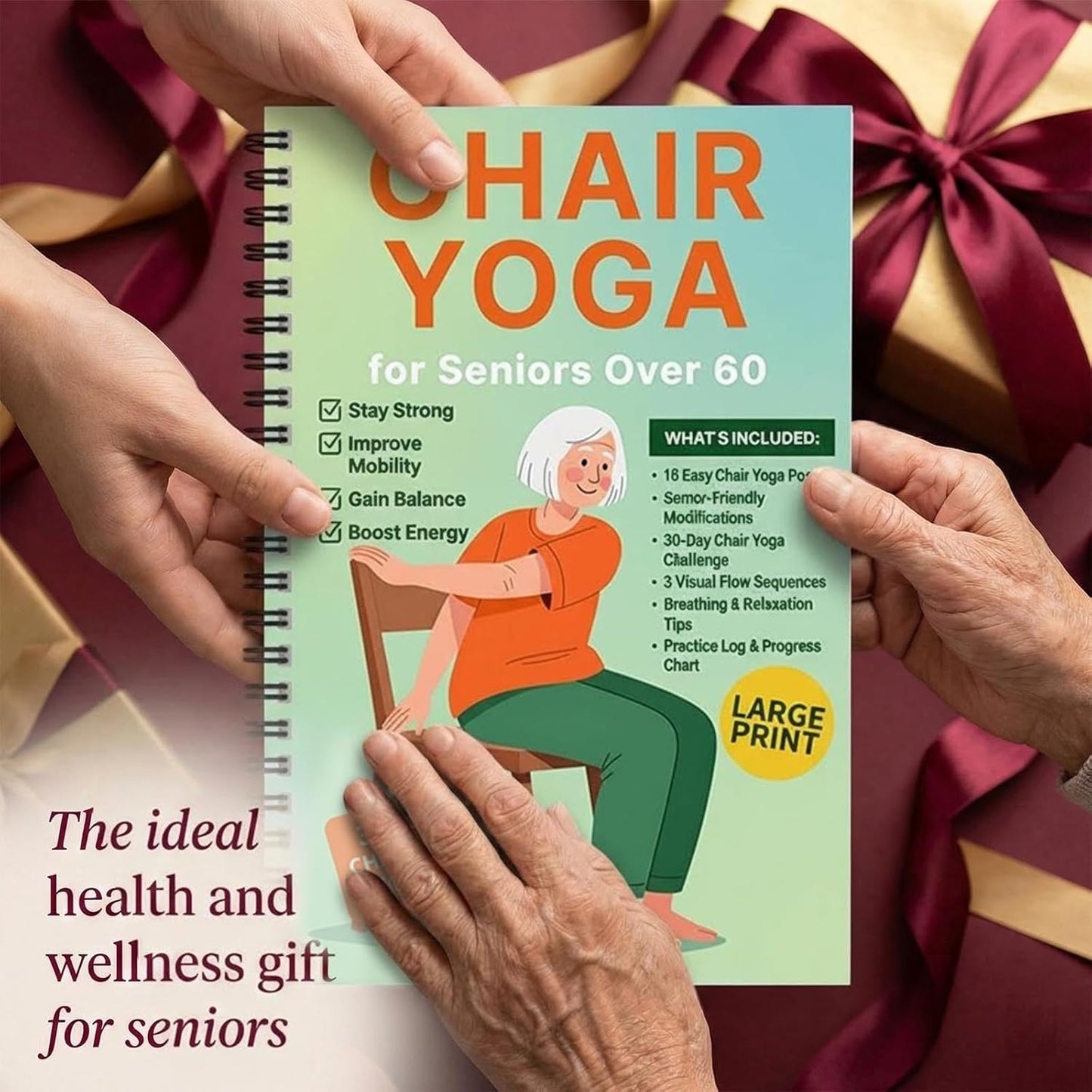 Bllavie Chair Yoga for Seniors Over 60 Book Chart,30day Beginner,Challenge to Restore Strength,Mobility,Balance and Loss Weight,Complete Guide to Look Senior Chair Exercises for Women & Men(Gradient Green)