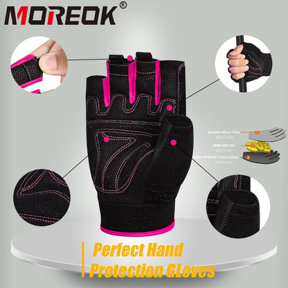 MOREOK Workout Gloves Padded Weight Lifting Gloves for Men/Women, [3MM Gel] Fingerless Grip Gym Gloves Fitness Gloves for Exercise,Hanging,Weightlifting, Cycling, Pull ups, Rowing