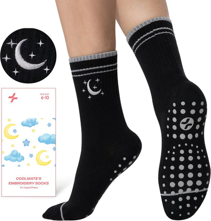 COOLMATE Pilates Socks with Grips for Women, Yoga Socks, Crew Non Slip Women for Barre, Pilates Gifts for Women - Colors B