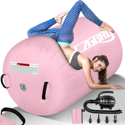 CZGBRO Gymnastics Barrel Air Roller with Pump, Inflatable Tumbling Equipment Air Mat Octagon Mat for Backhandspring Training Cheerleading Home Use