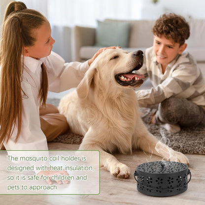 Portable Iron Mosquito Coil Holder with Handle Round Heat-Resistant Incense Holder (Bronze)