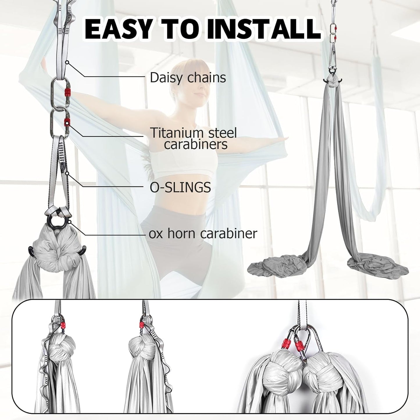 Aerial Silks Kit & Aerial Yoga Hammock - 11Yd Premium Fabric with Hardware - Easy Setup for Flying Yoga, Aerial Swing & Fitness - Supports Up to 14ft Rigging