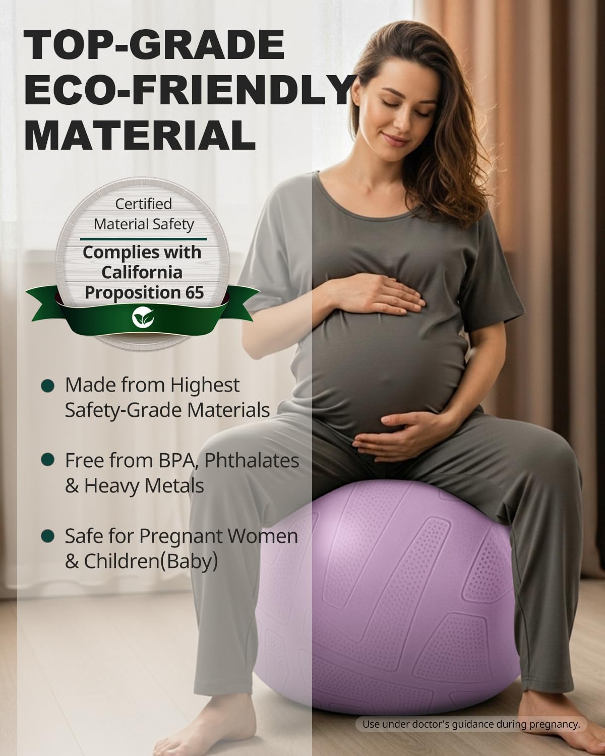 Trideer Pregnancy Birthing Ball, 1.7mm Extra Thick Yoga Ball for Maternity, Labor, Physio, Recovery, Exercise Guide & Daily Comfort Tips for All Trimesters, 1000LB Anti-Burst Non-Slip Stability Ball